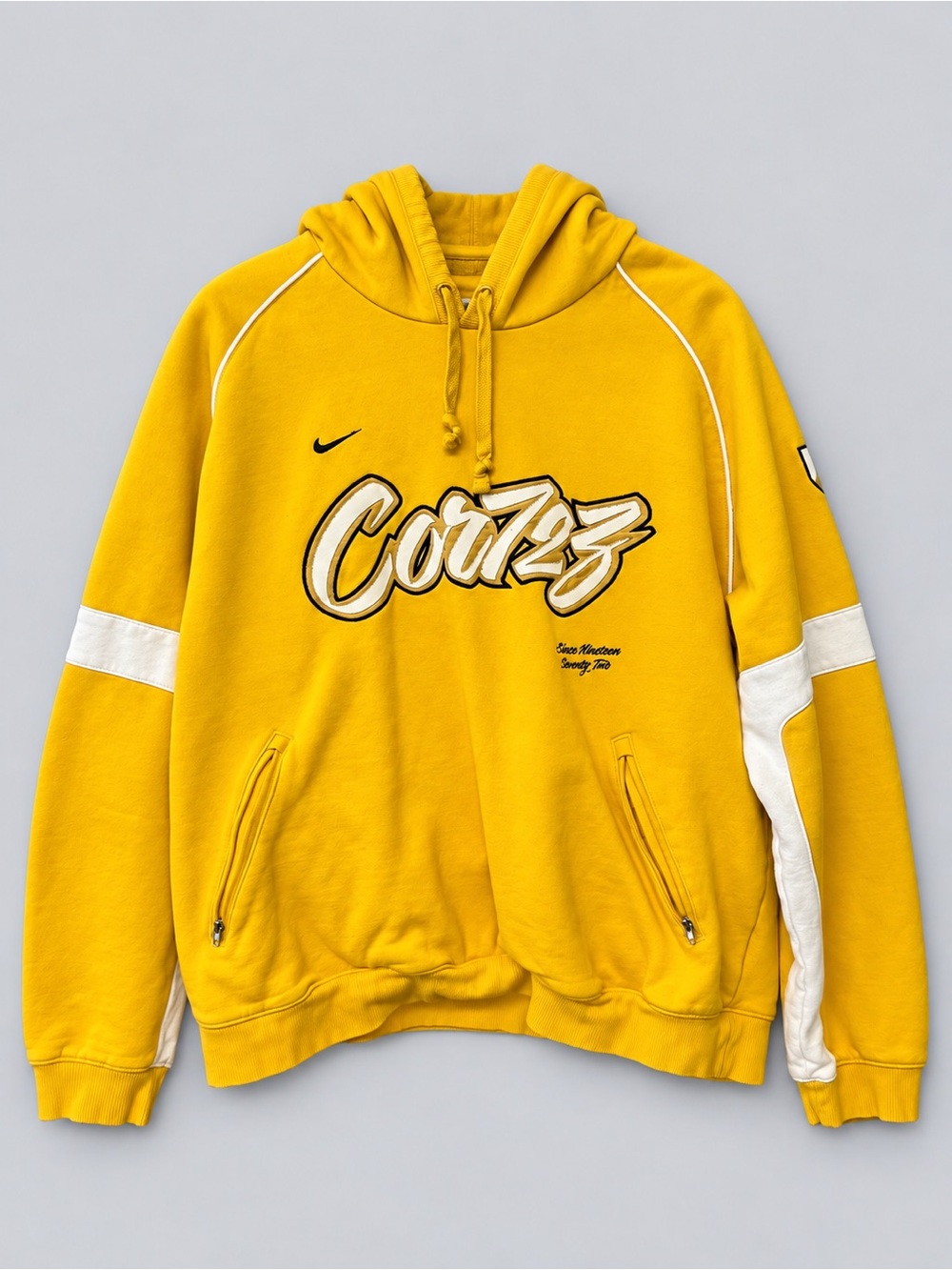 Vintage Nike Cortez Hoodie Yellow Sweatshirt Large 1972 Script Logo Y2K